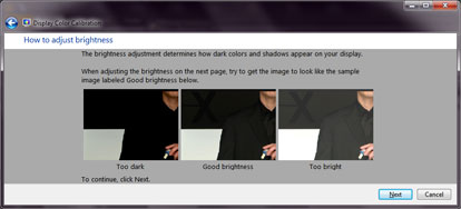 Screen shot of the Windows 7 Display Color Calibration Wizard