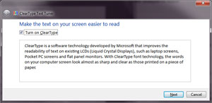 Screen shot of the Windows 7 Clear Type Wizard