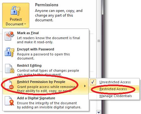 Screenshot of step two of the Microsoft Information Rights Management Service 