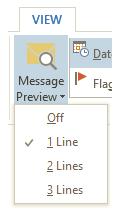 Message Preview options in OUtlook 2013