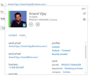 Owa and Exchange 2013 All information about a person from contacts, Global Address List and LinkedIn in one place